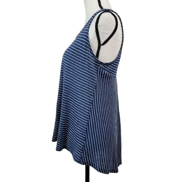 W5 Tank Top Womens Sz M Blue White Striped‎ Exposed Back Zipper High Low Knit - Picture 3 of 6